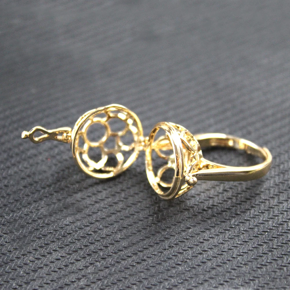 1pcs 24K Gold Color Brass Round Ball Lotus Runes Locket Aromatherapy Essential Oil Diffuser Ring Charms High Quality Jewelry