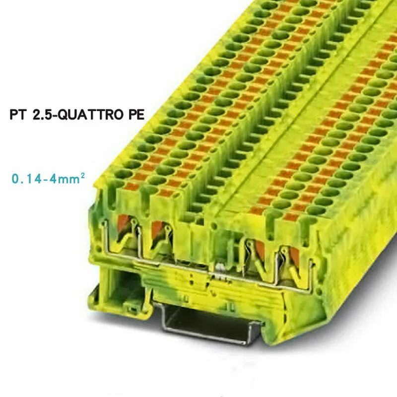 1pcs Type Fast Wiring Quick Connector Din Rail Combined Push in Spring Screwless Earth Ground Terminal Block PT2.5 QUATTRO-PE