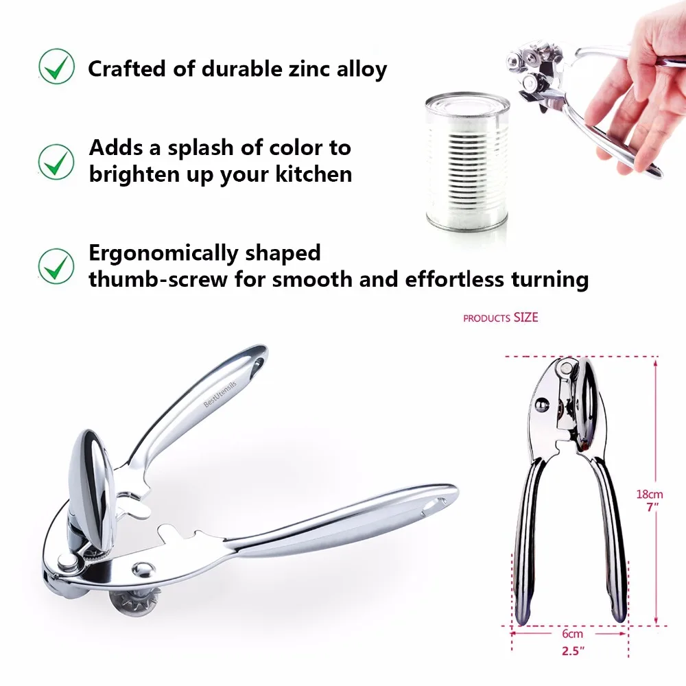New Zinc Alloy Can Opener For canned Food With Ergonomically Shaped Thumb-Screw Heavy Duty Jar Bottle Opener Kitchen Accessories