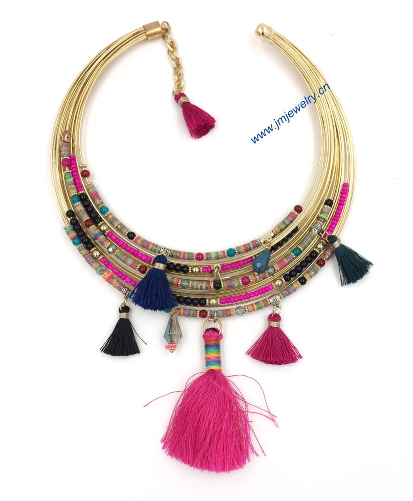 2015Handmade Luxury ethnic necklace Bohemia collier Multistrand statement Necklace sea beach summer style tassel charms necklace