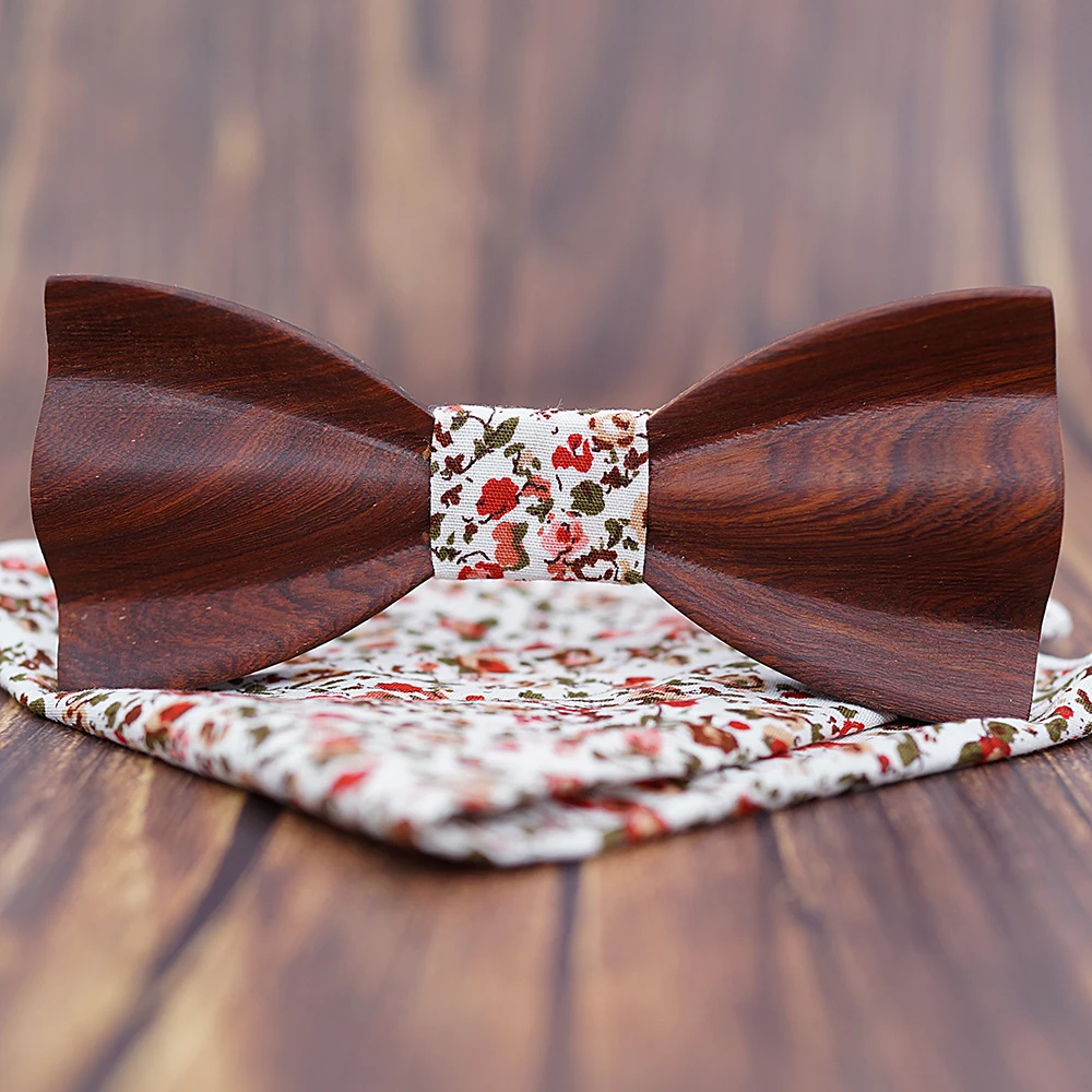 Mahoosive-pajarita de madera con estampado de flores para hombre, corbata delgada con estampado Floral, para boda