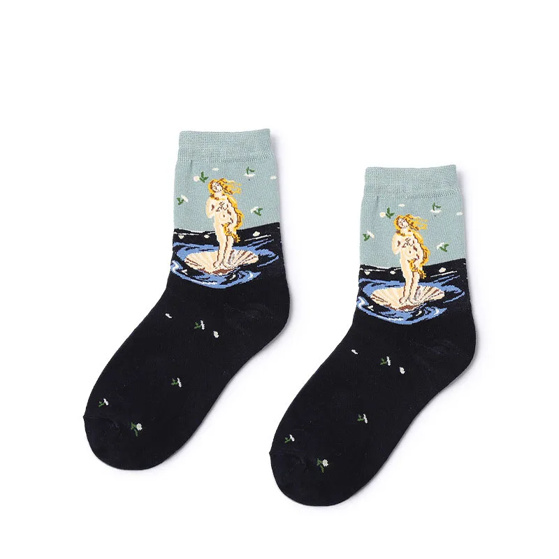 New Women Cotton Socks Oil Painting Art Socks Harajuku Fashion Funny Socks