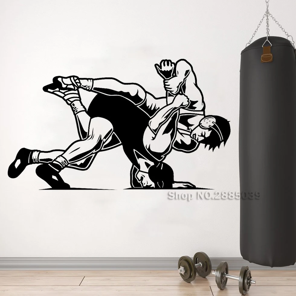 Fighting Mural Wall Vinyl Decal Wrestling Sport Martial Art Home Interior Decor Wall Sticker Boys Bedroom Sports Wallpaper LC619