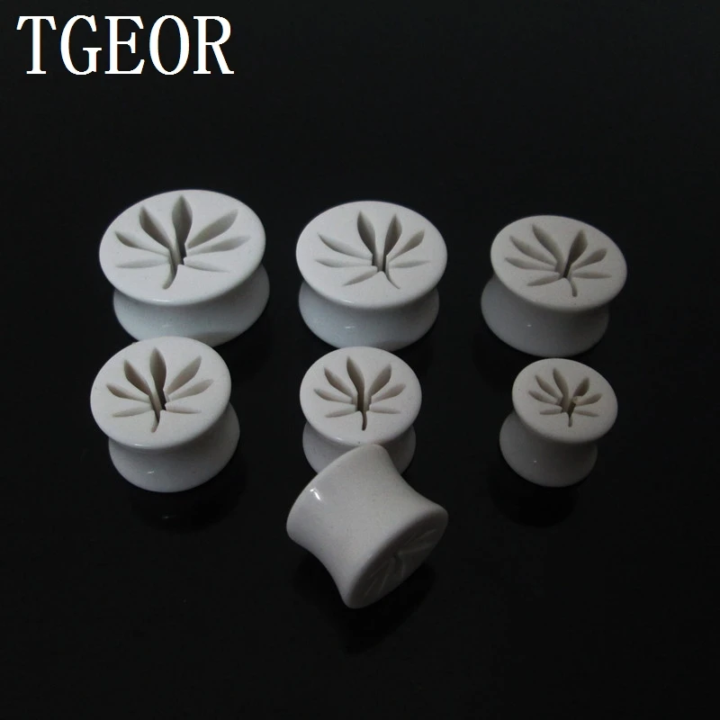 BRAND NEW 1 pair mixed 6 gauges ear expander saddle leaf laser cut acrylic ear plug FASHION FREE