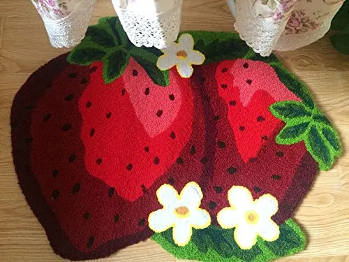 Strawberry Imprint Area Rug Cute Doormat Hand-embroidered Floor Mats Personalized Custom Toilet Carpets Pastoral Bathroom Carpet