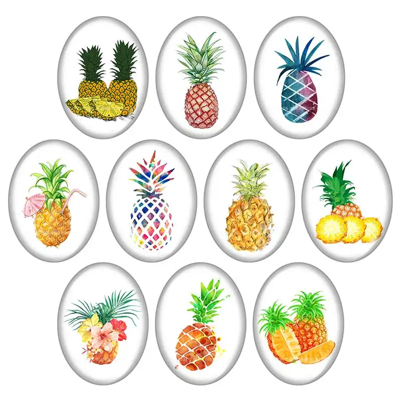 Beauty fruit pineapple Orange Strawberry 13x18mm/18x25mm/30x40mm mixed Oval photo glass cabochon demo flat back Jewelry findings