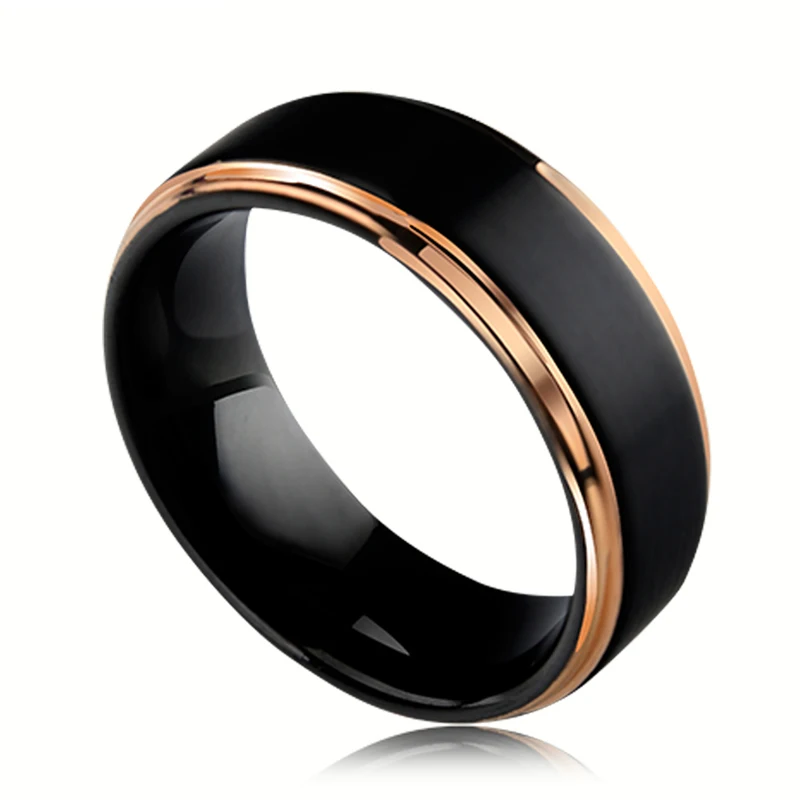 8mm Width Black Tungsten Carbide Wedding Band for Man Brushed Finished & Beveled Blue/Rose Gold Two Colors 6-13,  Free Shipping