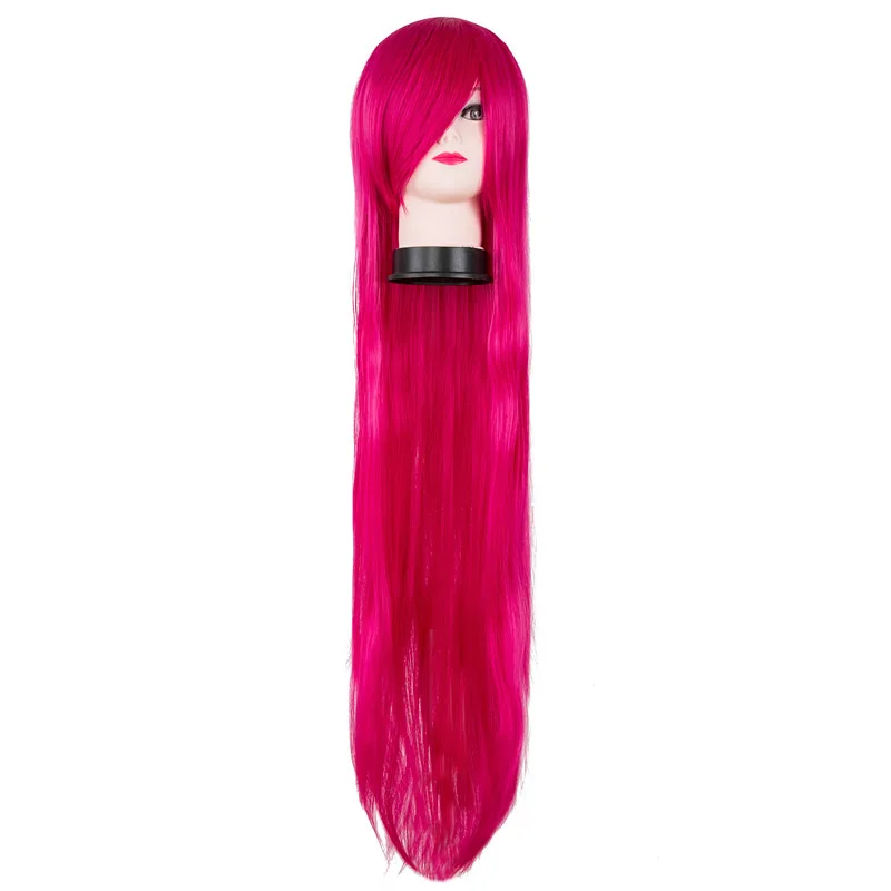 Straight Wig Fei-Show Synthetic Heat Resistant Long Dark Pink Party Salon Carton Roles 40 Inches/100 CM Costume Cos-play Hair