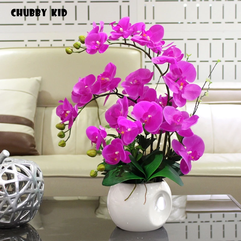 Real touch High simulation Phalaenopsis ikebana artificial orchid flower arrangements latex orchid floriculture pot culture suit