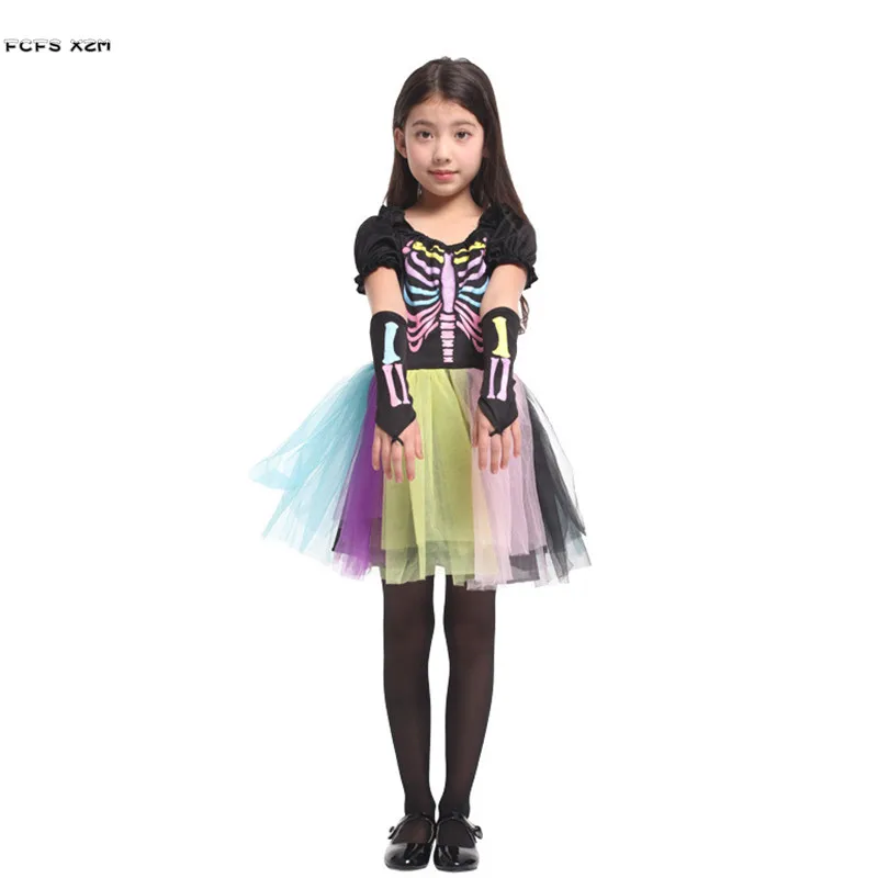 rainbow-color-girls-halloween-skeleton-scary-costume-kids-children-walking-dead-devil-demon-cosplay-purim-carnival-party-dress