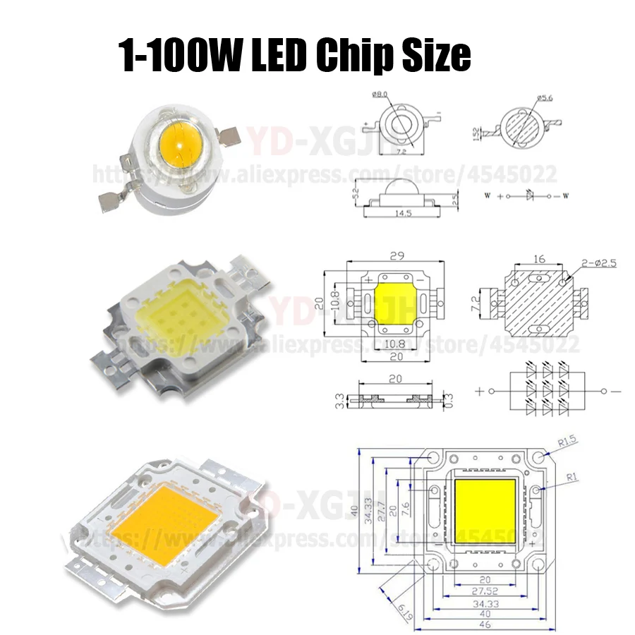 Chip LED COB de alta potencia, luz SMD cálida, blanca, roja, azul y amarilla, 1W, 3W, 5W, 10W, 20W, 30W, 50W, 100W, para exteriores