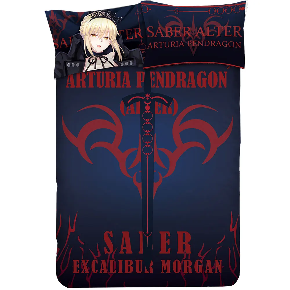 Anime JK Fate FGO Saber Alter Arturia Pendragon Excalibur Morgan Bedding Comforter Sets Bed Flat Sheet Duvet Cover Pillowcase