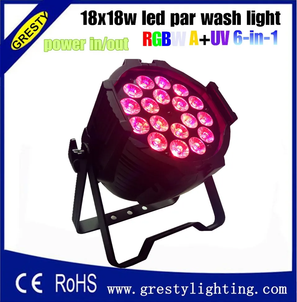 

Free Shipping flight case package Par64 Led Par Light 18Pcs 18W 6in1 Color RGBWAUV Led Par Can DMX 512