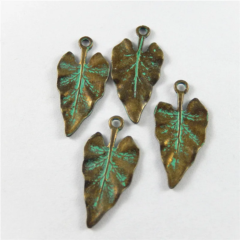 Julie Wang 20PCS Antique Bronze Charms  Green Heart Shape Leaves Suspension Pendants Jewelry Earring Necklace  Accessory