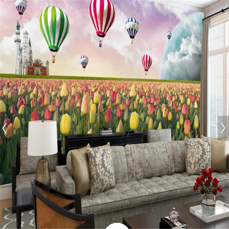 beibehang wallpaper for wallsBeautiful flower tulip TV background wall murales de pared 3d paisajes