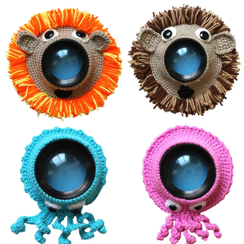 Animal Camera Buddies Lens Accessory for Child/Kid/Pet Photography Knitted Lion Octopus Teaser Toy Lens Posing Photo Props