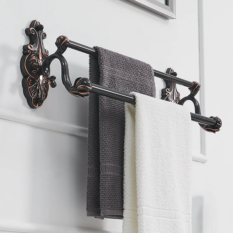 Towel Bars Bath Towel Holders Black Brass Wall Shelves Luxury European Style Towel Hangers Bathroom Accessories WF-88811