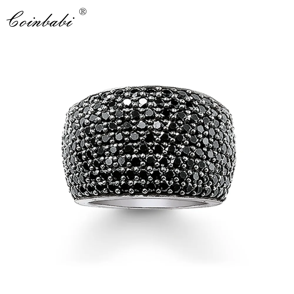 

Cocktail Rings Black Stones CZ Pave Wide 925 Sterling Silver Rebel Street Gift For Women Men Europe style Fashion Fine Jewelry