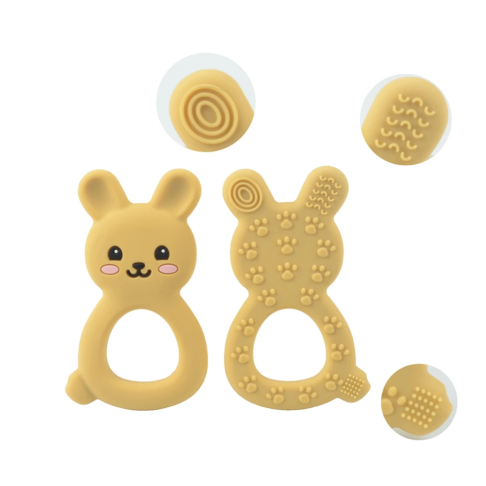 Anneau de dentition en Silicone, lapin, jouets, accessoires pour bébé, jouets à mâcher, Animal, perles, doux, bricolage, 1 pièce