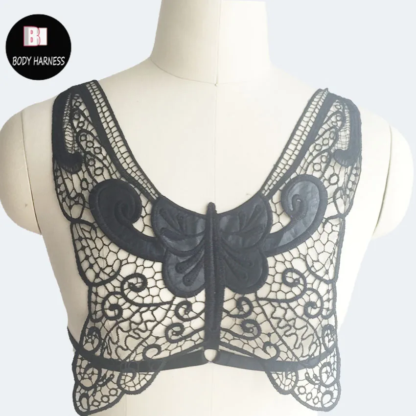 Women's bra black body harness lace sexy bondage lingerie harajuku pastel gothic cage bra harness butterfly lace harness bra