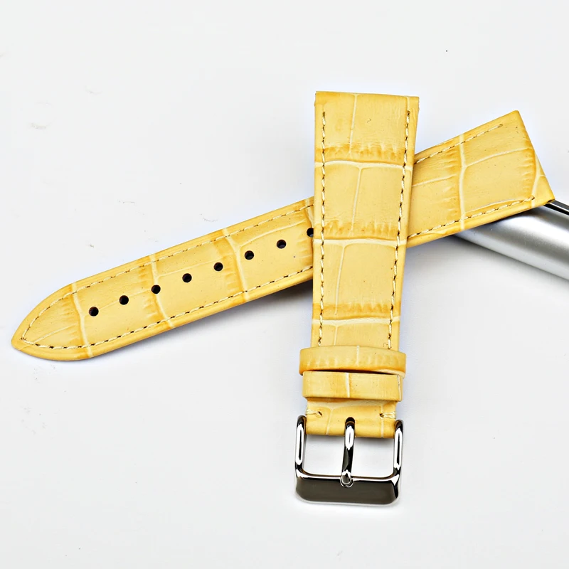 MAIKES Watch Accessories Genuine Leather Watch Strap New Yellow Watch Bands Alligator Pattern Bracelet for Men Women