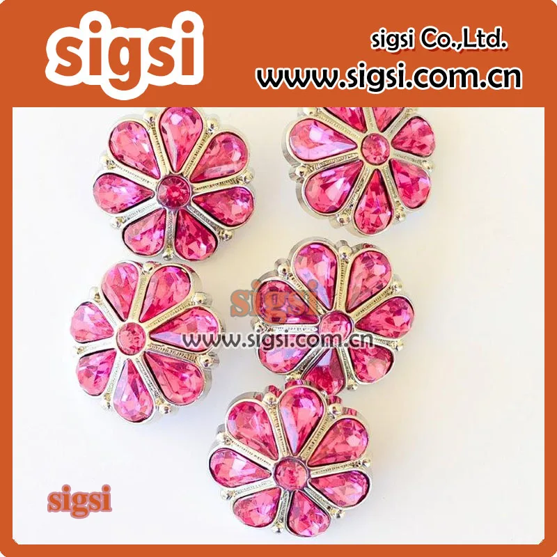 Top selling pink flower small size Acrylic Rhinestone Button