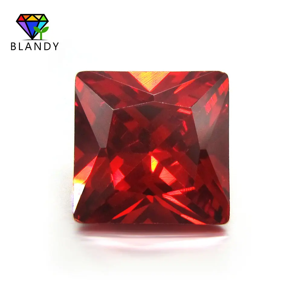 High Quality 2*2mm~10*10mm 5A Square Shape Princess Cut Garnet Cubic Zirconia Stone Loose CZ Synthetic Gems For Sale