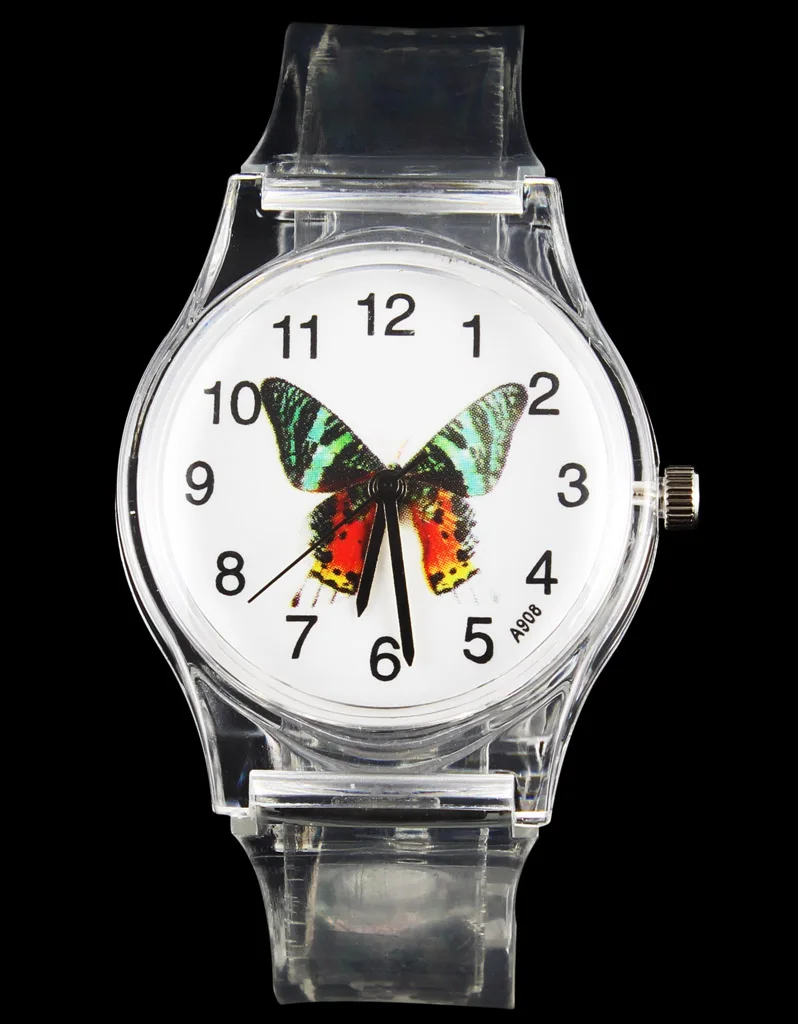 Rose Flower / Tulip / Butterfly Women Ladies Watches Colorful Color Transparent Band Casual Sport Quartz Wrist Watch