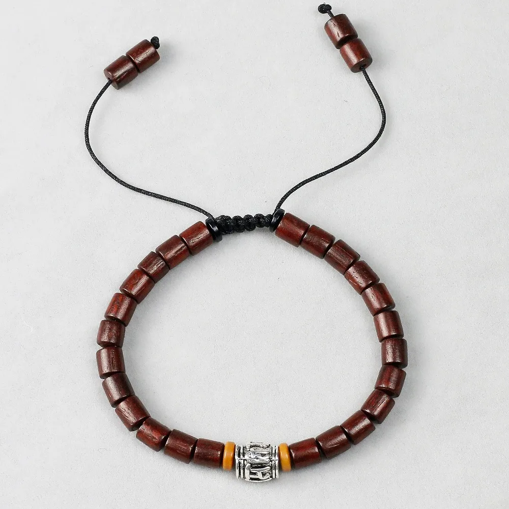 Natural Wood Beaded Bracelets OM Mala Beads Charm Bracelet Men Women Handmade Woven Wrist Buddha jewelry