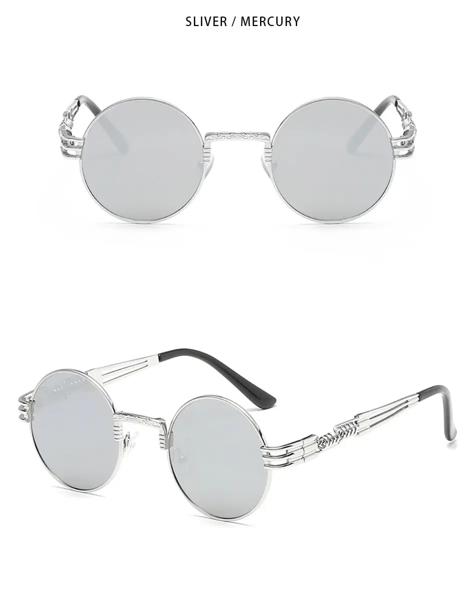Neue Mode Retro Steampunk Runde Metall Sonnenbrille für Männer Frauen Doppel Frühling Bein Bunte Brillen Punk Gläser UV400 – Detail 3