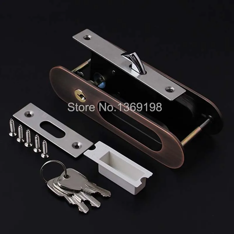 HOT 6PCS Security Sliding Door Lock Mortise Hook Bolt Lock Sliding Wood Barn Door Lock Set Security Door Lock Furniture Hardware