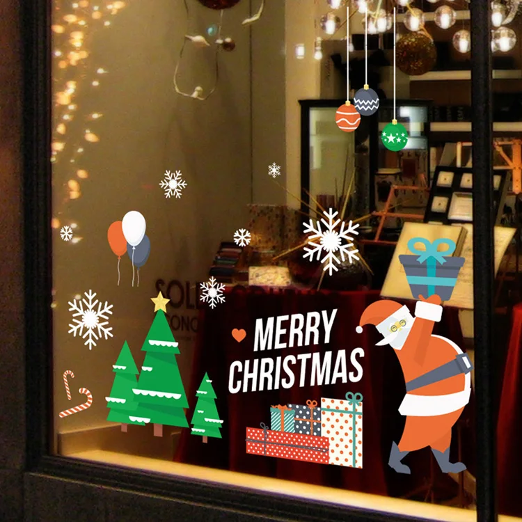 Frohe Weihnachten/Frohes Neues Jahr Wandaufkleber Festival Glasfenster Hintergrund Heimdekoration Wandtattoos Abnehmbare Tapeten – Detail 3