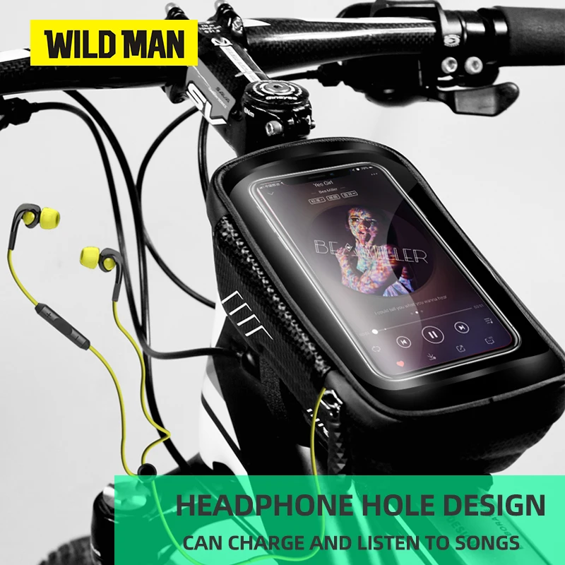 WILD MAN E2 Bicycle Bag Rainproof MTB Road Bike 6.2inch Mobile Phone Case Touch Screen Top Tube Bag Hard Shell Accessories