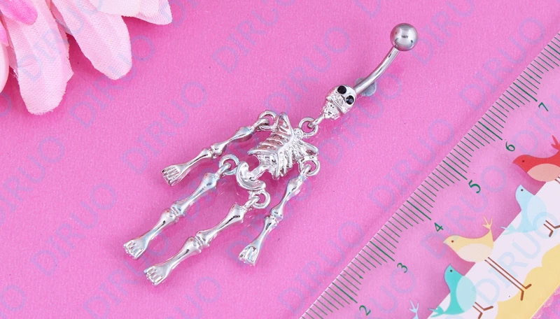 cheap cool skull dangle  belly ring  bar body piercing jewelry belly button ring 316L surgical steel nickel-free