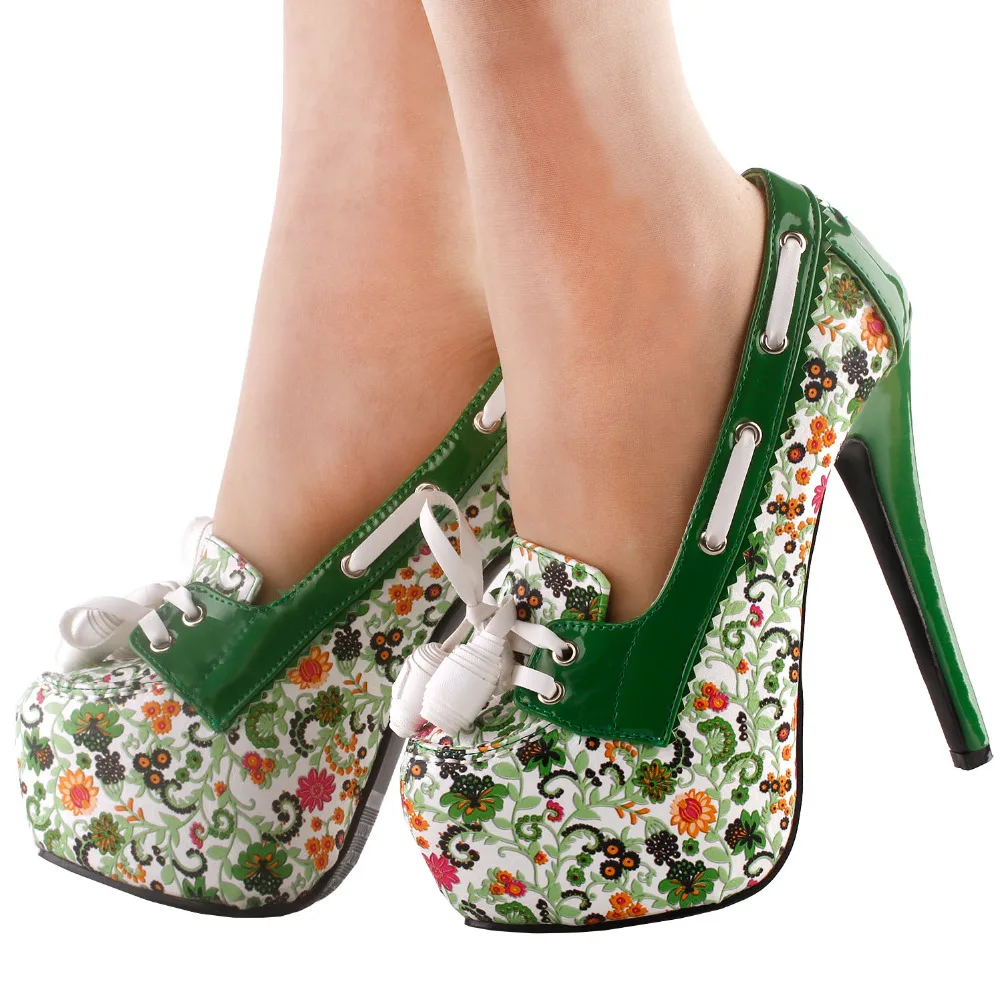 LF80872 SHOW STORY Retro Floral Print Lace-Up Platform High Heel Stiletto Pumps