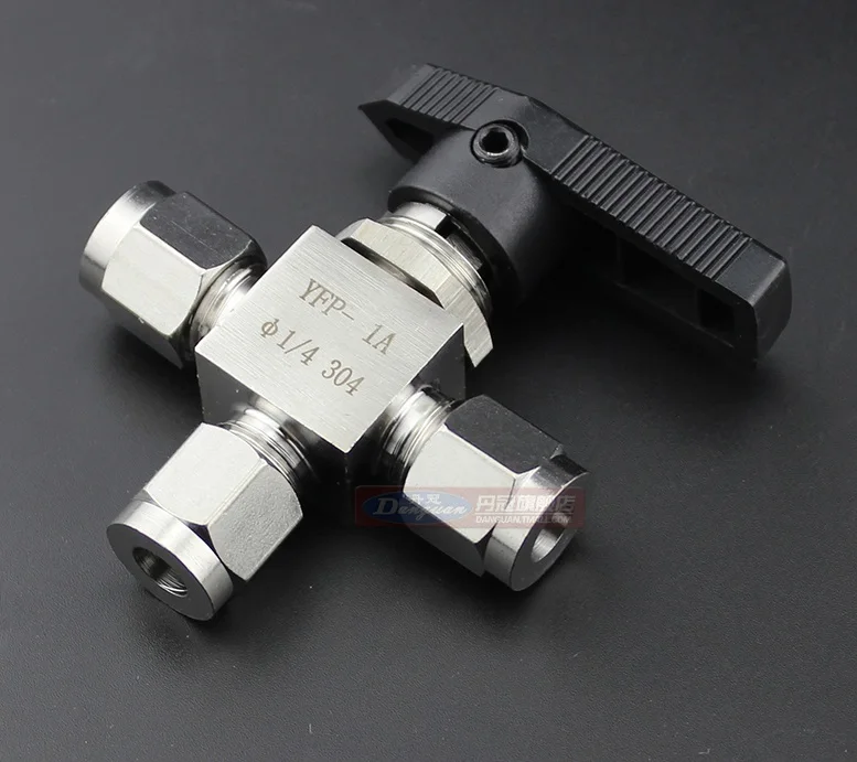 

304 Stainless steel Tee 3 Ways Compression fitting shut off Ball Valve 915 PSI PN 6.4 Fit For 1/8" inch O/D Tube