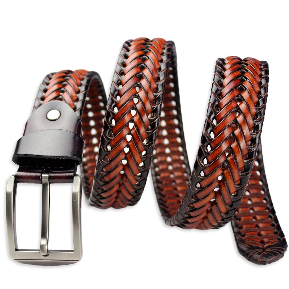 DINISITON braided leather belt For Men\'s Belts 4.0CM Width Luxury Genuine Leather Cow Straps Hand Knitted Designer Strap BZ201