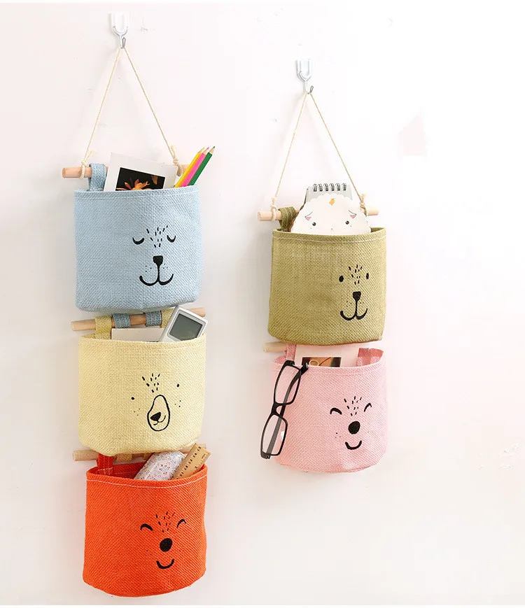 1PC Zakka Cartoon Door Hanging Bag Cotton Hanging Organizer Wall Pockets on Window Stationery Cosmetics Storage Box OK 0446