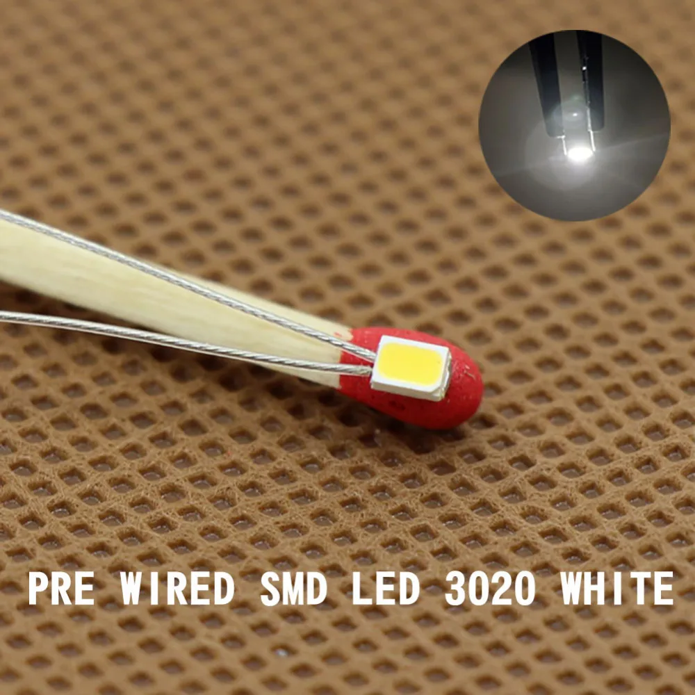 

T3020W 20pcs Pre-wired micro litz PTFE Wire Bright White SMD LED 3020 Light with Resistors