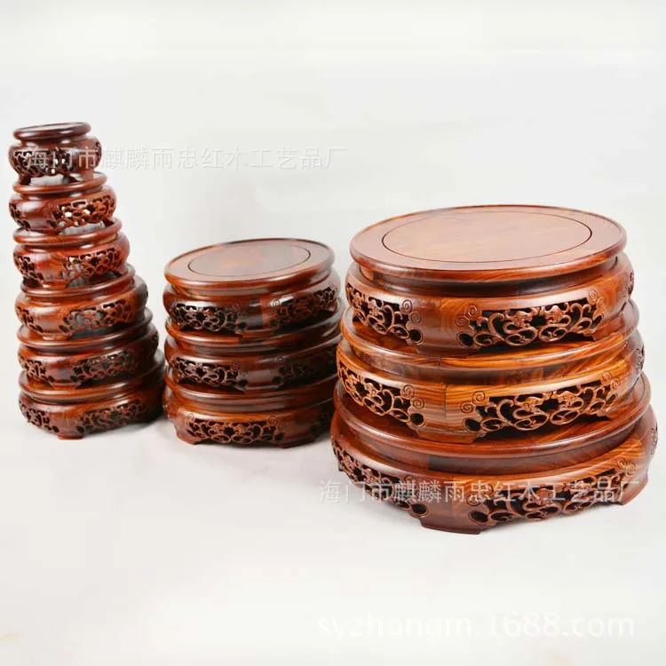 Grass dragon red sandalwood carved mahogany pedestal vase aquarium stones jade carving ornaments base