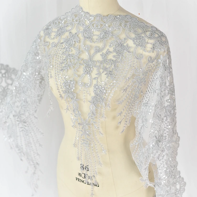 Mehrfarbig, ultrabreit, 60 cm, Pailletten, Stickerei, Spitzenbesatz, Brautschleier, Hochzeitskleid, Kleidung, Stoff, DIY-Bastelzubehör – Detail 6