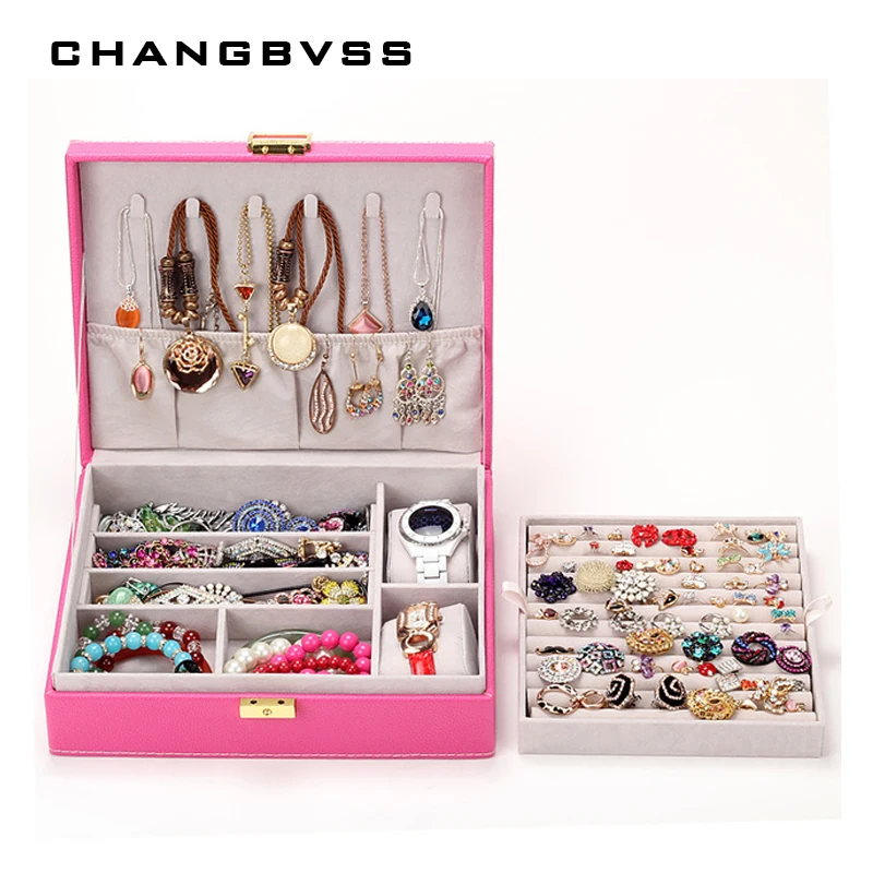 

1pcs Fashion Leather Jewelry Box Storage Case,Jewelry Container Cases Boxes Sweet Gift,Large Capacity DIY Grid Jewelry Box