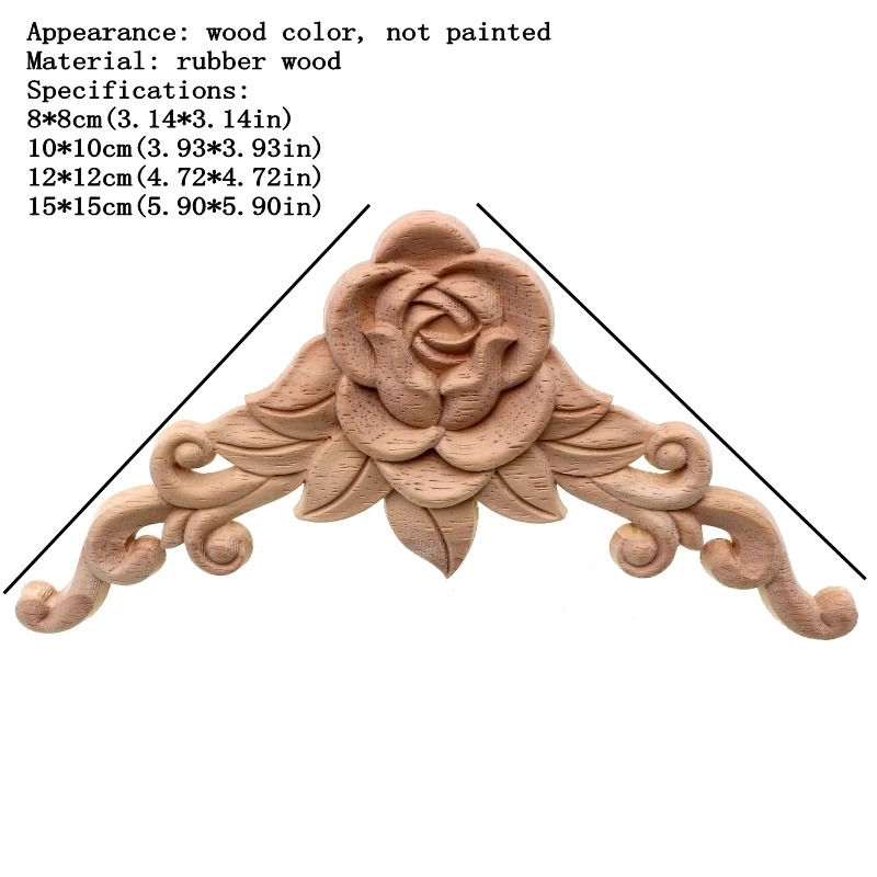 RUNBAZEF   SRose  Floral Wood Carved Decal Corner Applique Decorate Frame Wooden Figurines Cabinet Decorative Crafts