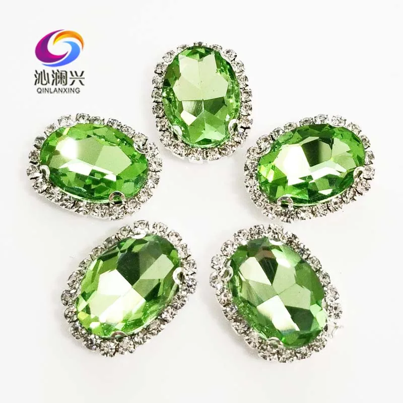 Light Green Color Glass Crystal Buckle, Oval Shape Sew on Rhinestones, Used for Needlework, Diy/Clothing/Sewing Accessories