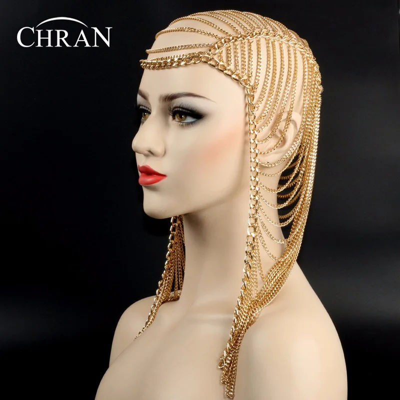 Chran 3 Colors Luxury Fashion Women Punk Multi Layer Metal Head Chain Jewelry Forehead Headband Hair Piece Body Jewelry  HDCJ104