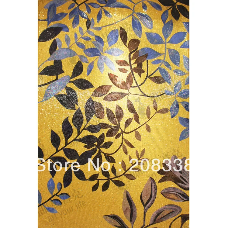 Ss201 gold leaves crystal mosaic cut picture tv background wall tile