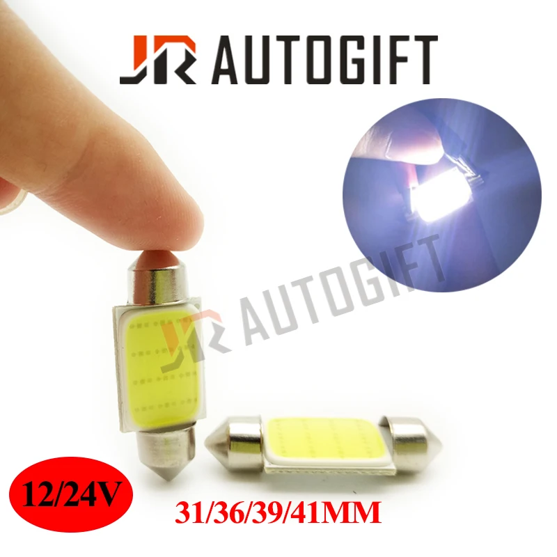 100pcs Truck LED 24V Auto Dome light Festoon COB 12 Chips 31/36/39/41MM C5W C10W Interior Light Licence Plate Light Wholesale