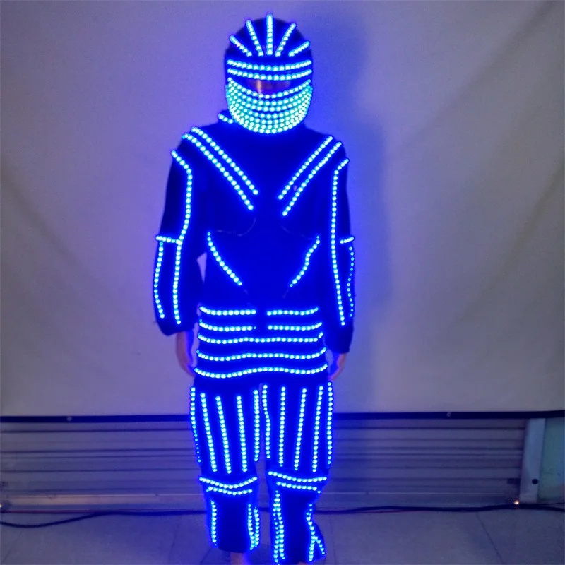 

New Design LED Luminous Dance Costume Clothes With Led Helmet Glowing Robot Suits Stage Performance Clothing Dancewear