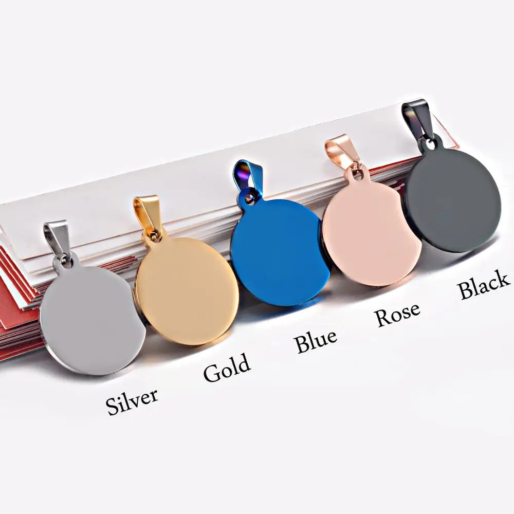 5PCS Fashion Military Army ID 5 Colors Stainless Steel Blank Round  Dog Tags Pendant Quality Pendant Necklace Jewelry