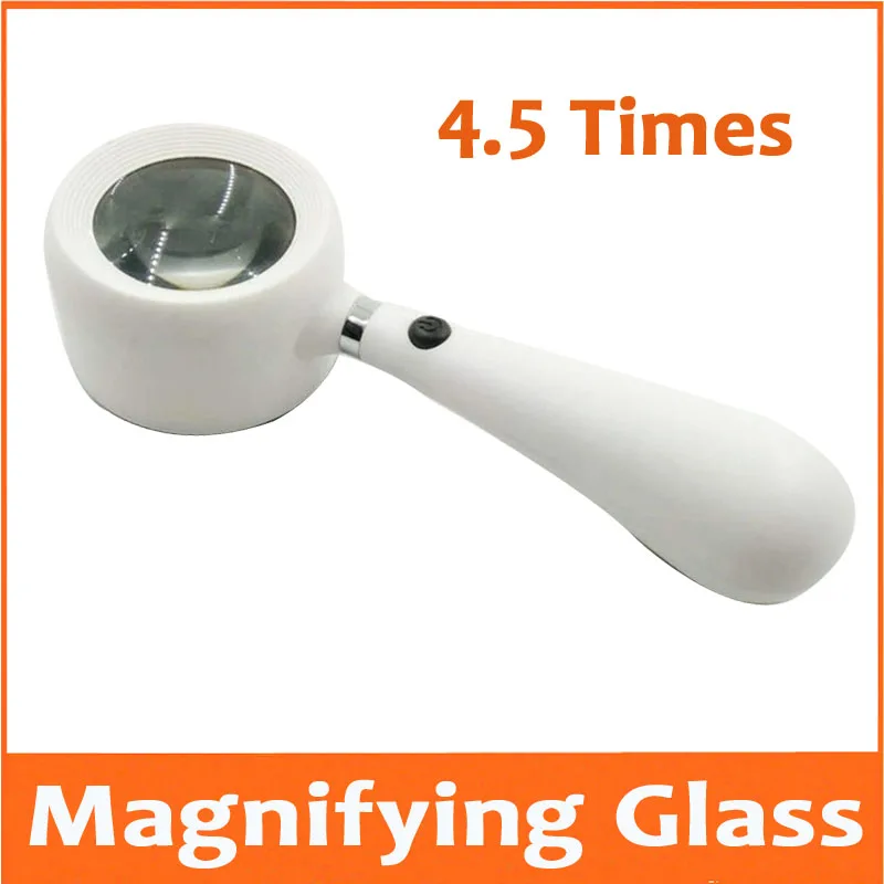 4.5 Times White Pocket Toy Gift LED Educational Magnifier Magnifying Glass Handheld Office Reading Loupe with Lamps for Children